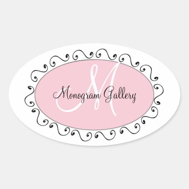 Sticker Ovale Stick Monogramme noir rose pour les affaires (Devant)