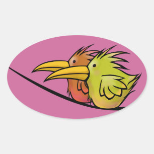 Sticker Ovale Stickers, 2 Oiseaux sur fil
