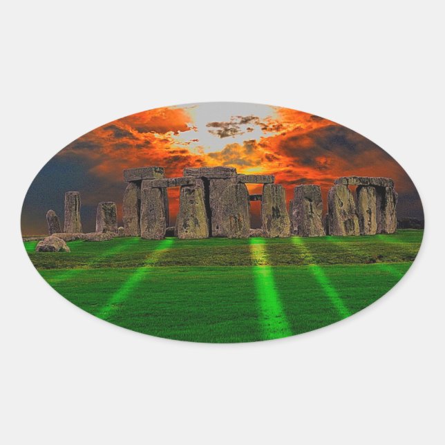 Sticker Ovale Stonehenge Standing Stones au coucher du soleil (Devant)