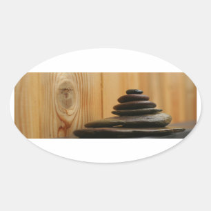 Sticker Ovale Stones de méditation de Cairn et bois