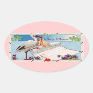 STICKER OVALE STORK BÉBÉ FILLE DOUCHE 2