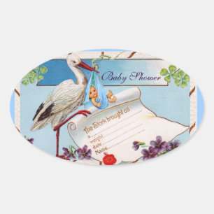 STICKER OVALE STORK BÉBÉ GARÇON DOUCHE 2