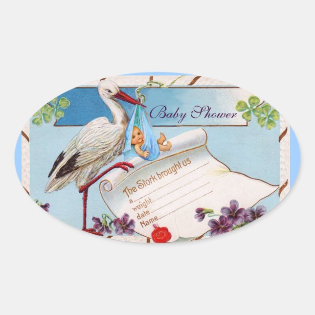 STICKER OVALE STORK BÉBÉ GARÇON DOUCHE 2 (Devant)