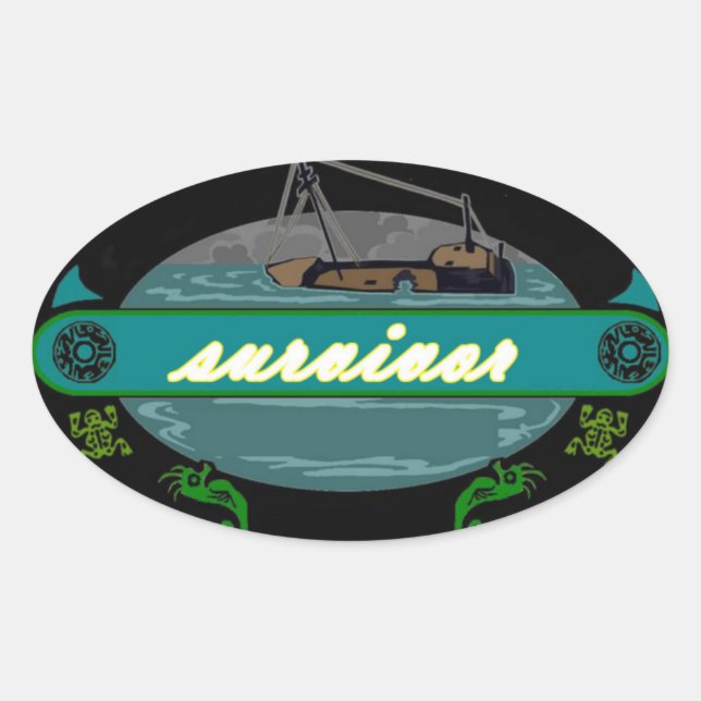 Sticker Ovale survivant de la jungle (Devant)