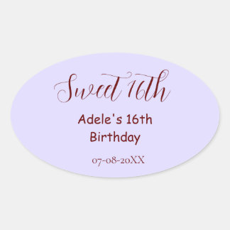 Sticker Ovale Sweet 16th birthday purple pastel mauve retro name