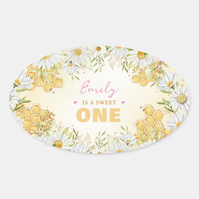 Sticker Ovale Sweet One Bumblebee 1ère fille Anniversaire Beeday (Devant)