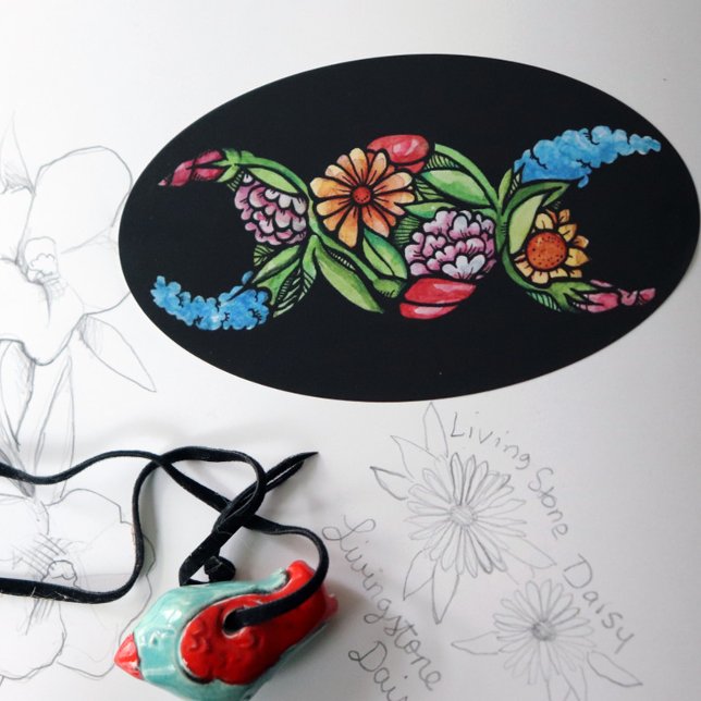 Sticker Ovale Symbole de la lune triple (Créateur téléchargé)