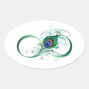 Sticker Ovale Symbole d'infini avec plume de paon