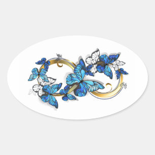 Sticker Ovale Symbole infini de papillons Morpho bleus