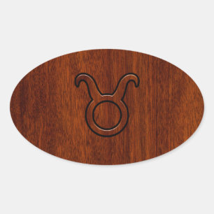 Sticker Ovale Symbole Taurus Zodiac en Mahogany Style imprimé