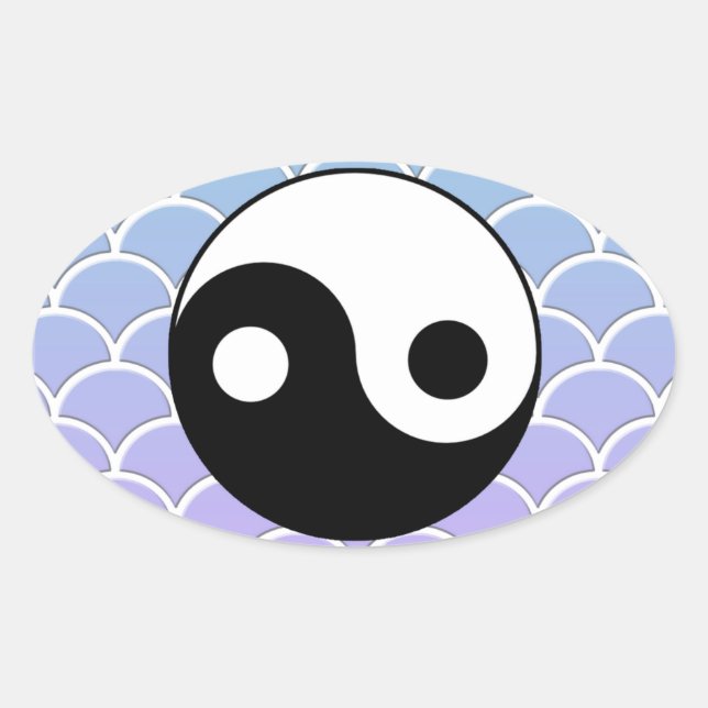 Sticker Ovale Symbole Yin Yang sur l'Arrière - plan d'onde (Devant)