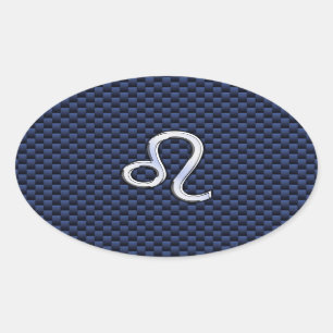 Sticker Ovale Symbole Zodiac Leo Argent Marine Fibre de carbone 