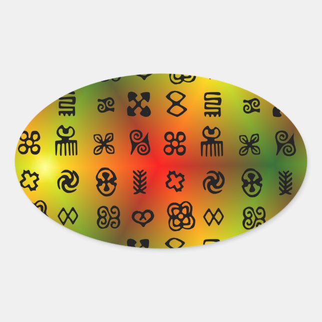 Sticker Ovale Symboles Adinkra Aux Couleurs Africaines (Devant)