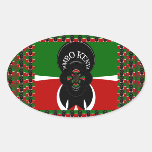 Sticker Ovale Sympathique Kenyan Hearts drapeau noir rouge vert 