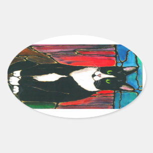 Sticker Ovale T-shirt Tuxedo Chat Conception de Verre