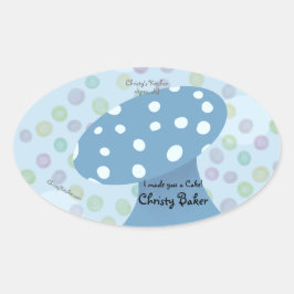 Sticker Ovale Taches et Points Boulangerie Champignon Bleu