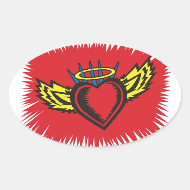 Sticker Ovale Tatouage au coeur de l'ange volant (Devant)