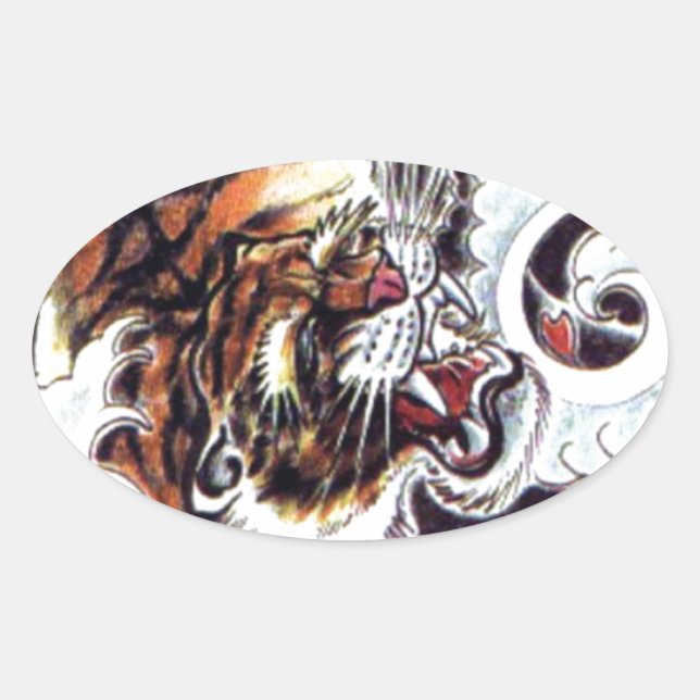 Sticker Ovale Tatouage japonais (Devant)
