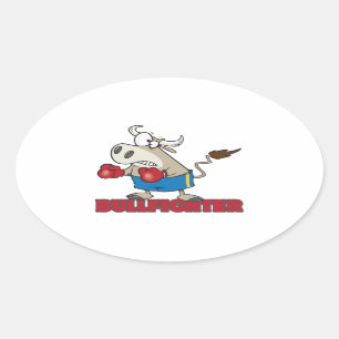 Sticker Ovale tauromachie drôle boxer taureau personnage de des