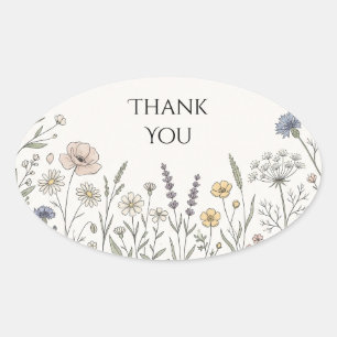 Sticker Ovale Terracotta Line Art Floral Merci