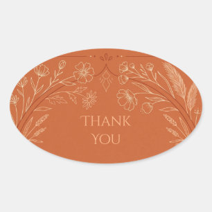 Sticker Ovale Terracotta Line Art Floral Merci