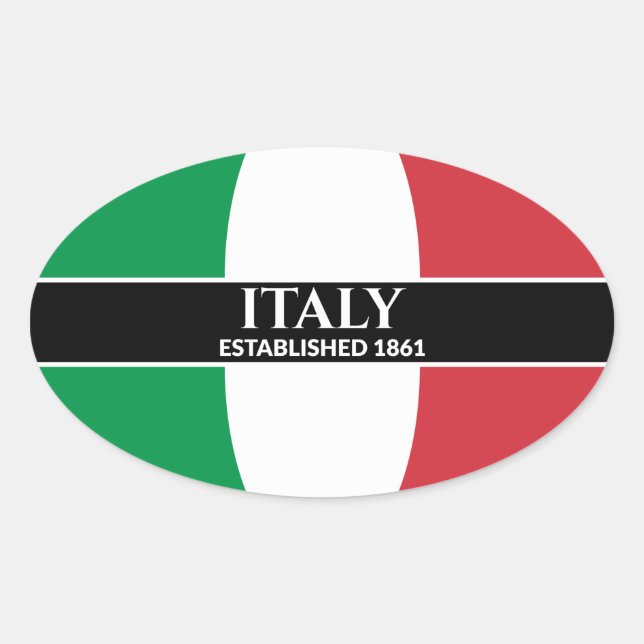 Sticker Ovale Texte Blanc Italie Établi Drapeau 1861 (Devant)