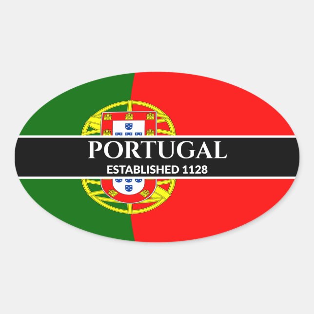 Sticker Ovale Texte Blanc Portugal Établi 1128 Drapeau (Devant)