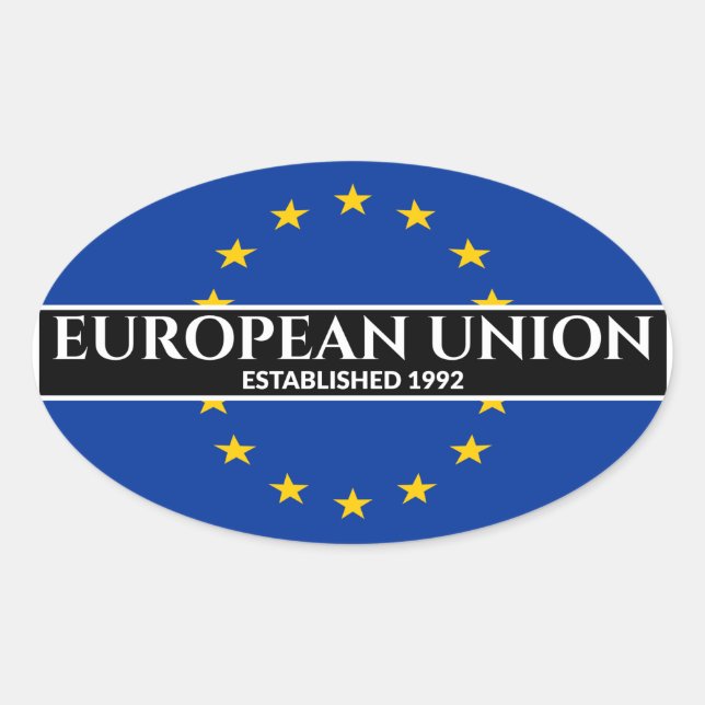 Sticker Ovale Texte blanc Union européenne Fondée Drapeau 1992 (Devant)