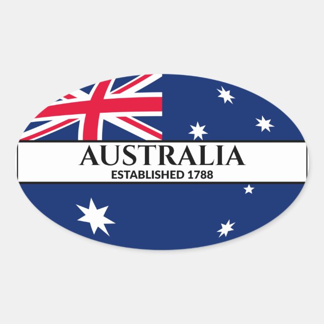 Sticker Ovale Texte noir Australie établi drapeau 1788 (Devant)