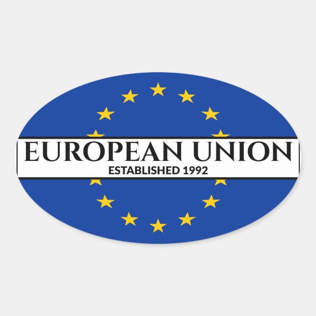 Sticker Ovale Texte noir Union européenne Fondée Drapeau 1992 (Devant)