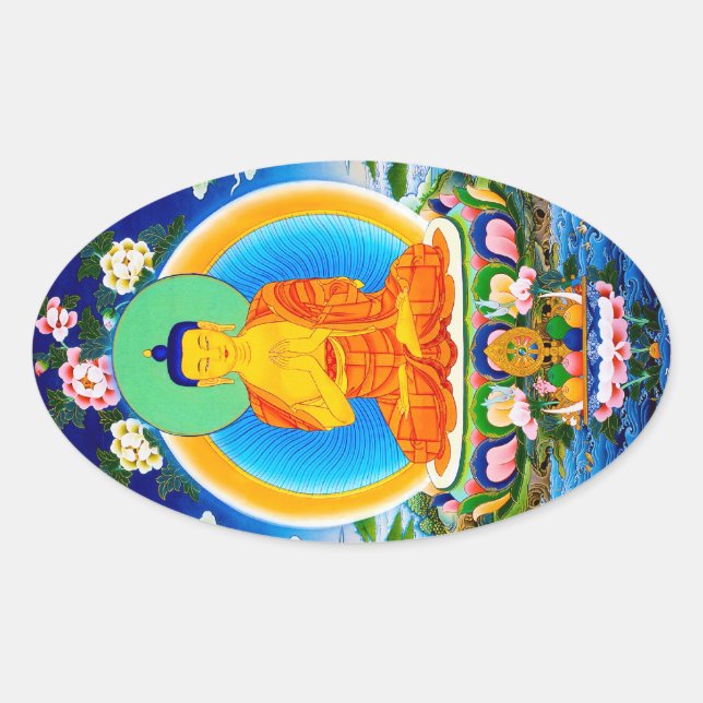 Sticker Ovale Thangka oriental cool Prabhutaratna Bouddha (Devant)