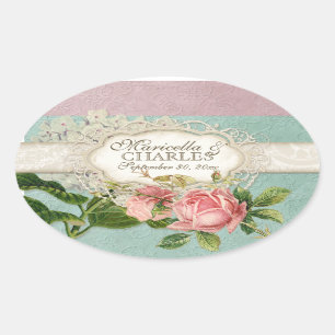 Sticker Ovale Thé de dentelle Vintage moderne teint Hydrangea en