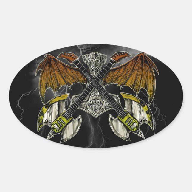Sticker Ovale Thor Hammer des Dieux Guitares (Devant)