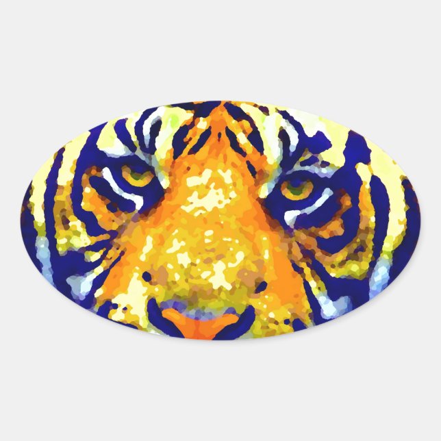 Sticker Ovale Tiger Eyes Pop Art (Devant)