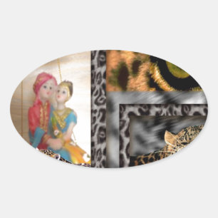 Sticker Ovale Tigre & Couple Impression d'art