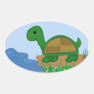 Sticker Ovale Tortue au bord de l'étang