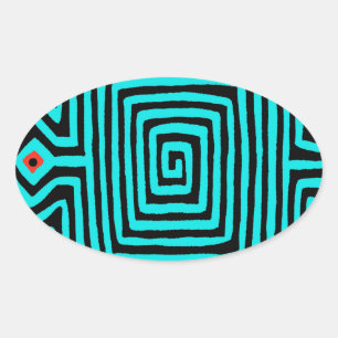 Sticker Ovale Tortue Mola Panama - Noir Bleu