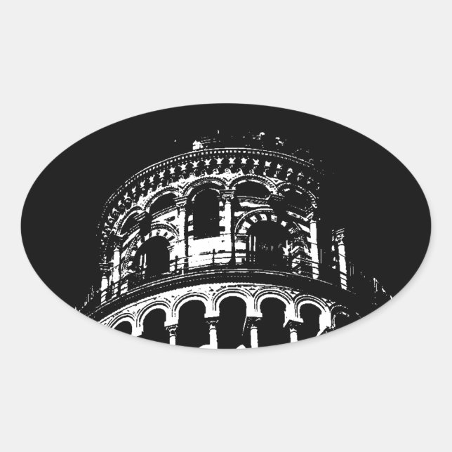 Sticker Ovale Tour blanche noire de Pise Italie (Devant)