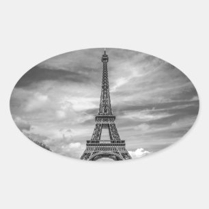 Sticker Ovale Tour Eiffel noir et blanc Paris France