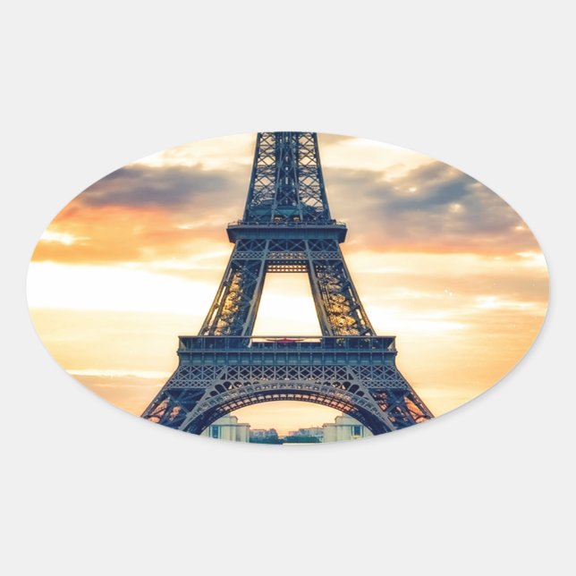 Sticker Ovale Tour Eiffel Paris Soirée européenne (Devant)
