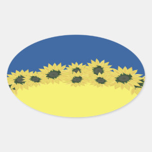 Sticker Ovale Tournesols contre l'arrière - plan de l'Ukrainien