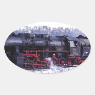 Sticker Ovale train à vapeur locomotive gare ferroviaire