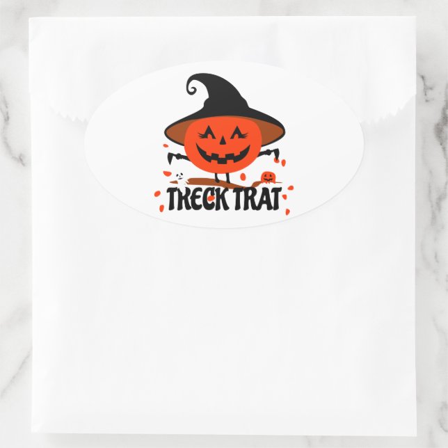 Sticker Ovale Treck Trat Citrouille Sourire (Sac)
