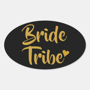 Sticker Ovale Tribu de la mariée Cœur en or