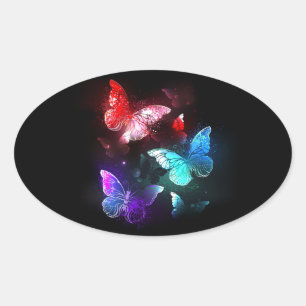 Sticker Ovale Trois papillons brillants sur l'arrière - plan de 
