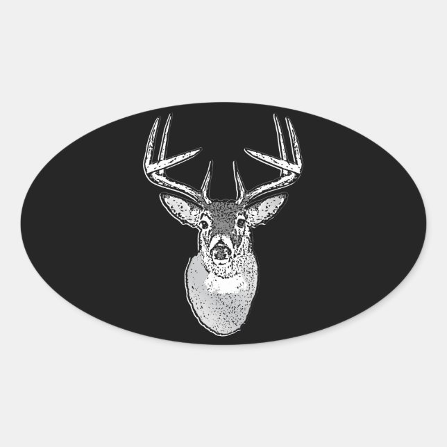 Sticker Ovale Trophée Buck sur Cerf à queue blanche noire (Devant)