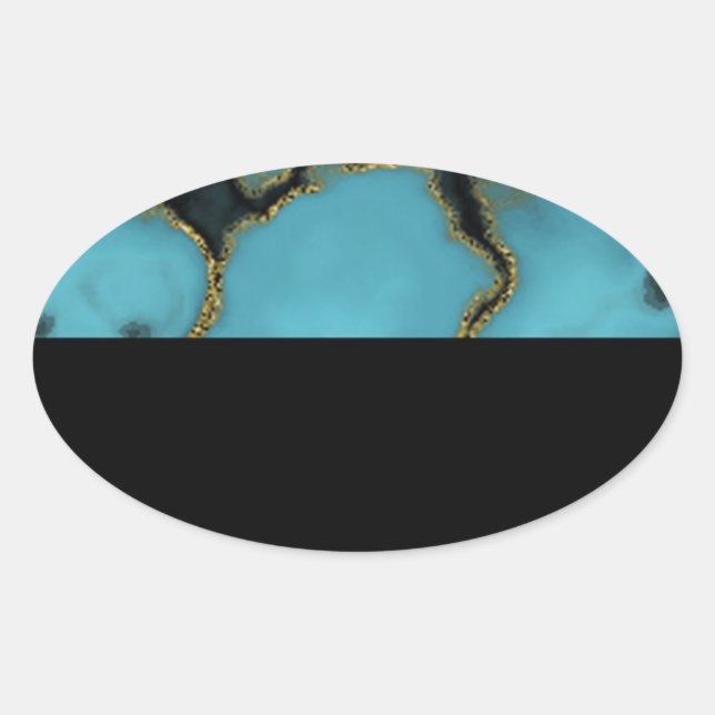 Sticker Ovale Turquoise Pierre or et noir (Devant)
