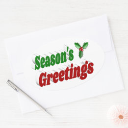 Sticker Ovale Typographie de Noël à Holly Joyeuses Fêtes