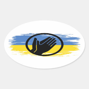 Sticker Ovale Ukraine prier drapeau bleu jaune