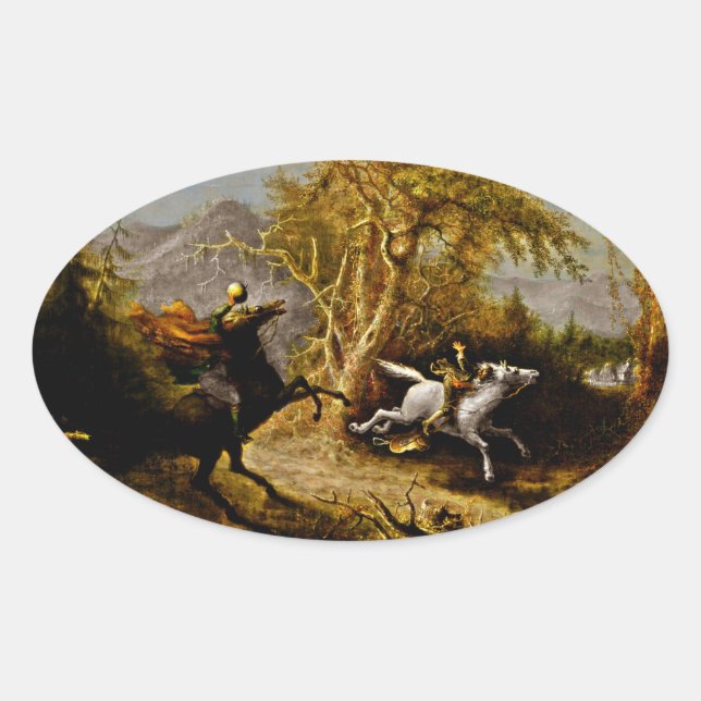 Sticker Ovale Un cavalier sans tête poursuivant la grue Ichabod (Devant)